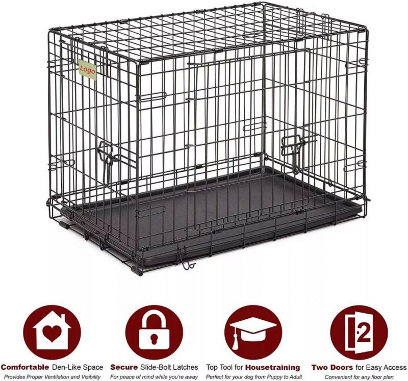 Double-Door Metal Foldable Large Heavy Duty Pet Dog Crate Dog Cage