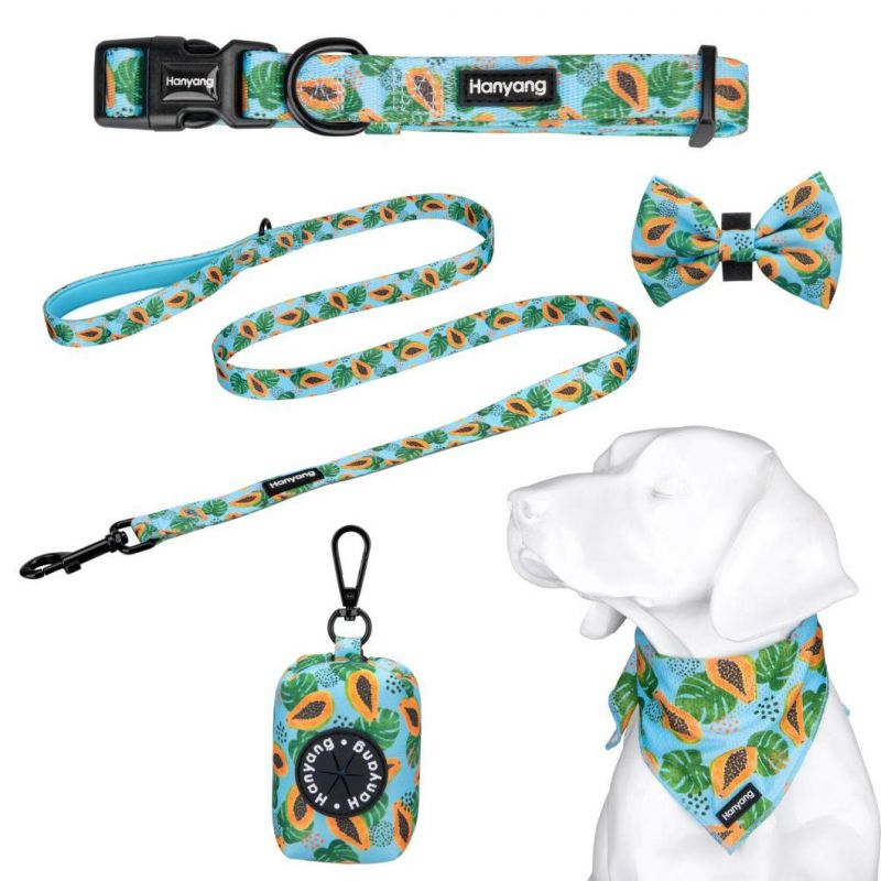 Free Sample Pet Products Custom Dog Collar and Leash Set with Bowtie Bandana Adjustable Dog Leash Dog Collar