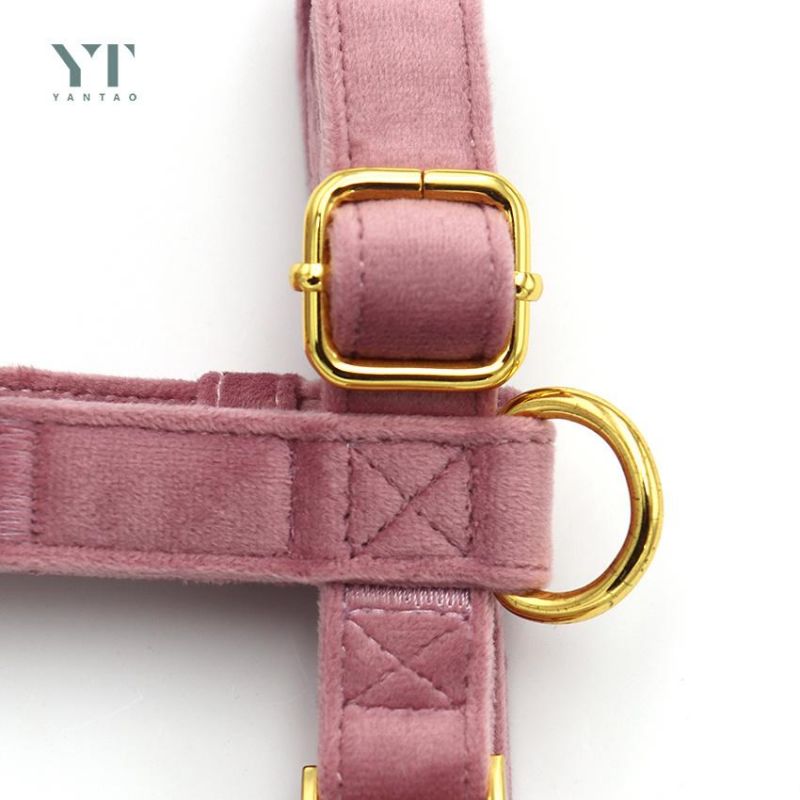 Hot Design Adjustable Metal Buckle Soft Cotton Pink Velvet Dog Collar Leash Harness Set for Small Medium Large Dogs