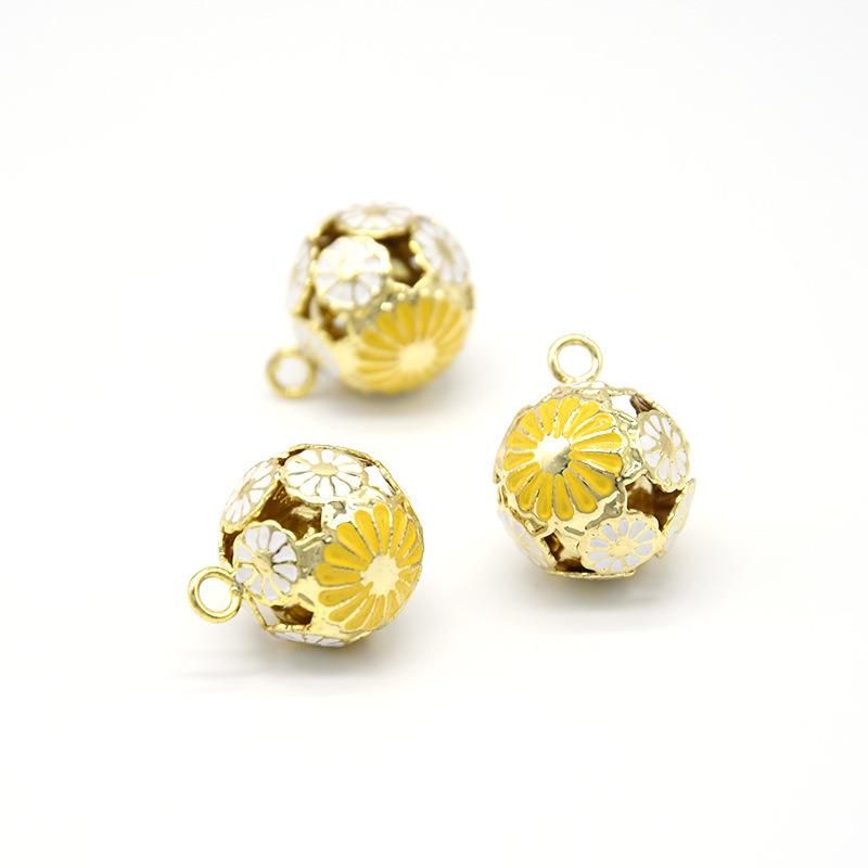 DIY Accessories Ornaments Metal Copper Cast Colorful Hollow Flower Ball Small Bell
