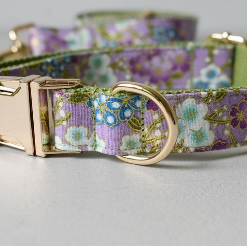 Japanese Style Floral Dog Bow Tie Dog Collar Leash