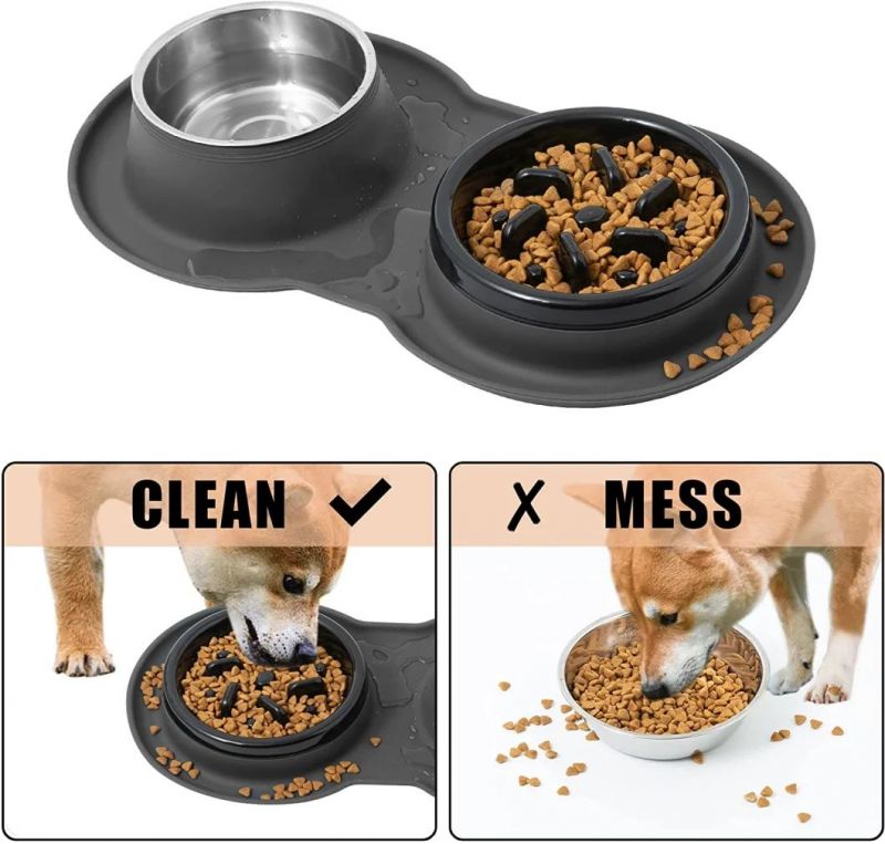 Mat Puzzle Feeding Stainless Steel Food Water Cats Bowl