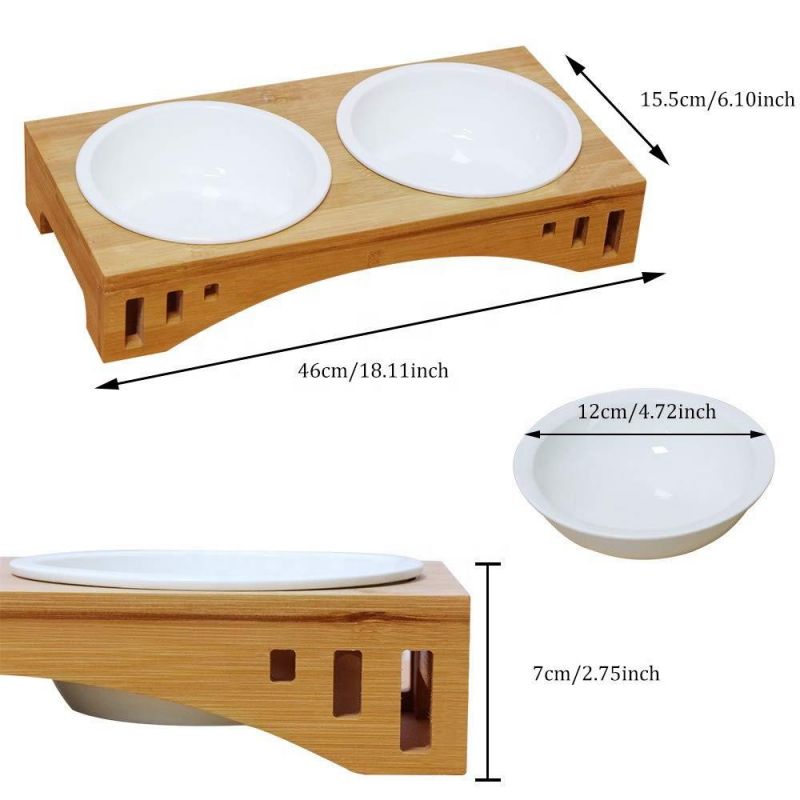 Pet Feeder Bamboo Bowl Food Water Dish Ceramic Gift