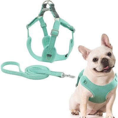 Suede Dog Harness and Leash Set Lightweight Adjustable Reflective Chest Harness