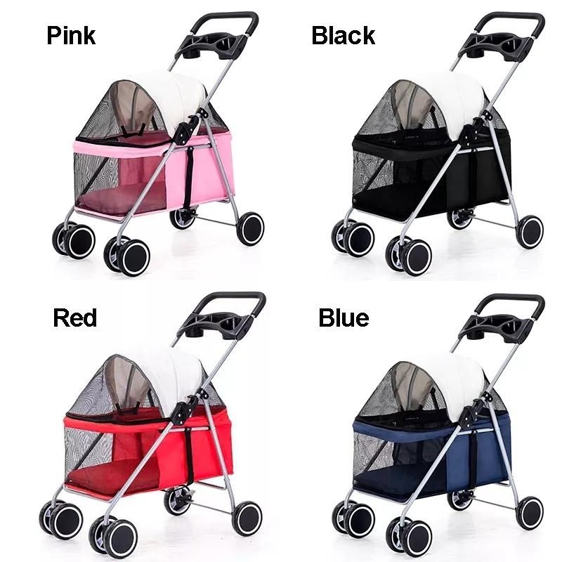 Portable Folding Pet Stroller Dog Carrier Four Wheels Pet Trolleys Detachable Pet Stroller