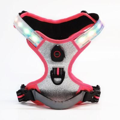 Nylon Vest of Pets LED Light Rechargeable Dog Harness Belt