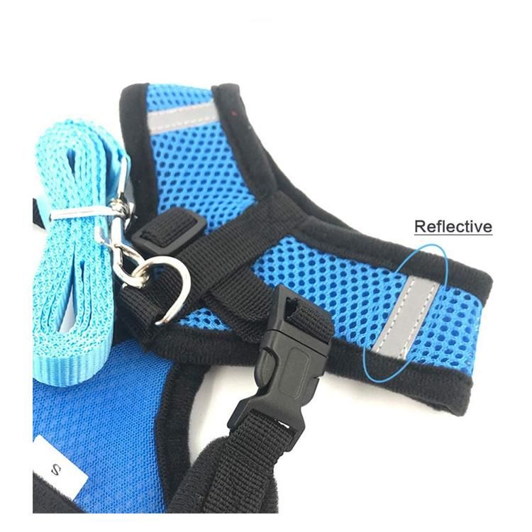 Soft Mesh Fabric Adjustable Reflective Dog Harness with Nylon Leash