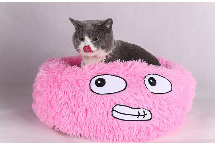 Pet Cushion Washable Cats Bed with Expression Fluffy Fur Dog Sleep Mat Comfortable Cat House Soft Warm Plush Pet Donut Bed