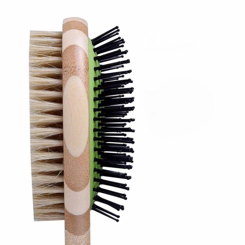 Premiun Biodegradable Double Sided Pet Grooming Bath Brush Natural Bristle Bamboo Comb