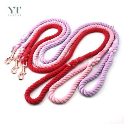 High Quality Soft Adjustable Luxury Custom Color Macrame Hand Woven Cotton Dog Rope Lead Dog Leash