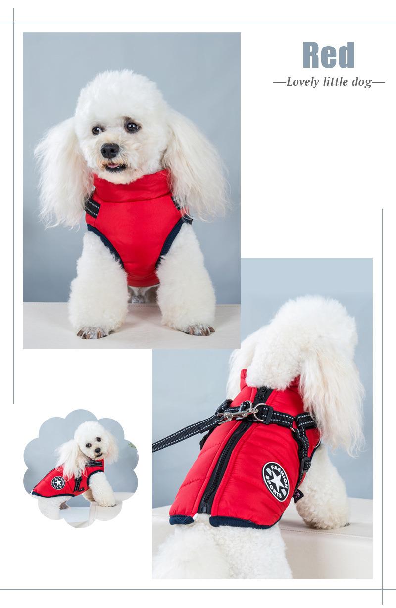 Dog Coat Jacket with Harness for Small and Medium Dogs Waterproof Dog Coat Jacket Warm Padded Puffer Pet Dog Puppy Clothes Vest