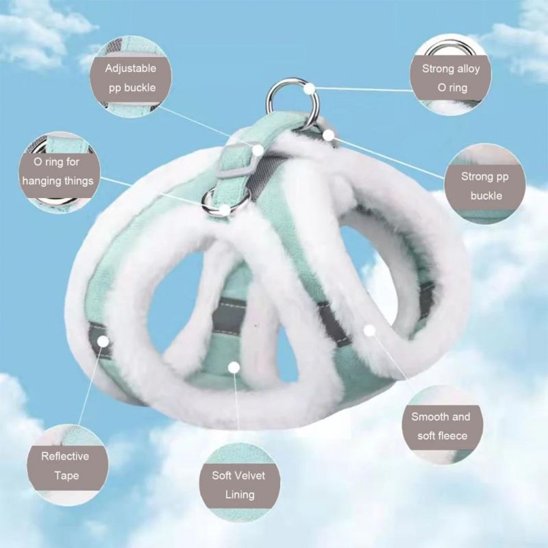 Reflective Pet Harness with Soft White Fleece Warm Dog Harness