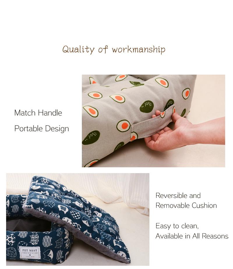 Square Shape Fleece Cotton Oxford Green Avocado Small Pet Bed