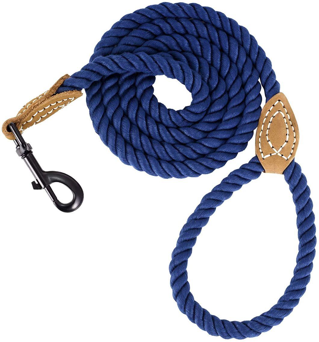Braided Cotton Rope Leash with Leather Tailor Handle