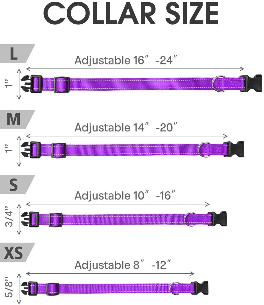 Small Medium Large Puppy Safety Nylon Pet Collars, Outdoor Reflective Adjustable Dog Collar with Buckle