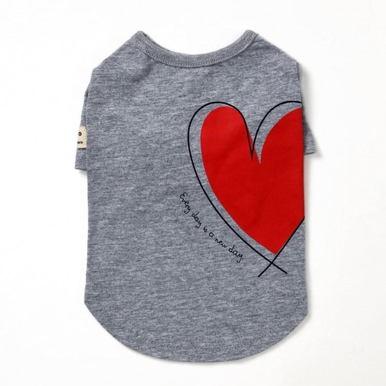 Fashion Pet T-Shirt Versatile Knit Lovely T-Shirt Black Gray Simple Generous Red Heart Pattern Dog Clothes