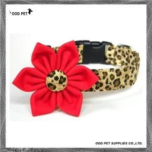 Big Flower Deco Velvet Leopard Dog Collar (SPC7232)