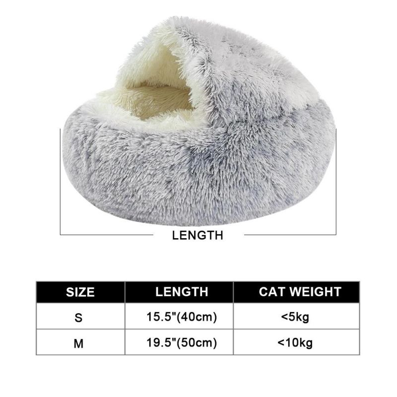 Cat Bed Round Long Plush Cat House Cave Pet Cushion