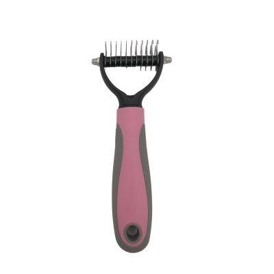 Hot Saling Pet Massage Pet Stainless Steel 2-in-1 Dual Head Cat Dog Pets Hair Remover Tool Comb Pink