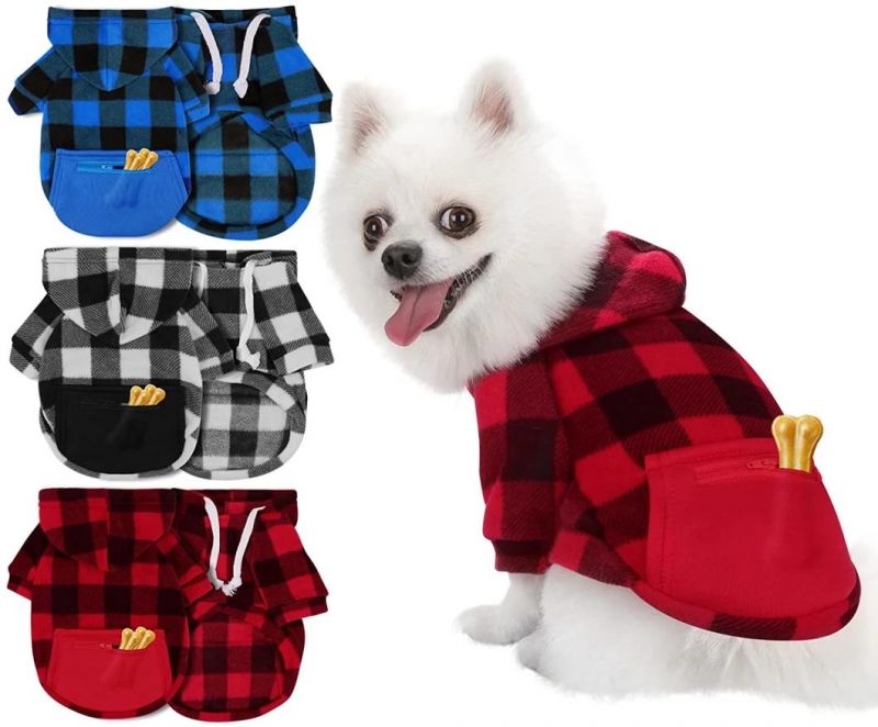 Plaid Dog Hoodie Sweatshirt for Dogs Pet Clothes with Hat and Pocket Girl & Boy