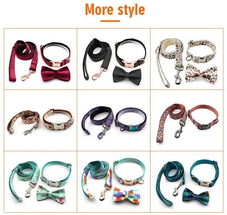 Wholesale Customized All Size Dog Luxury Pattern Dog Bow Tie Durable Fabric Webbing Leash Dog Collar
