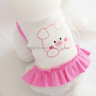 New Factory Wholesale Cotton Korean Spring Summer Pink Cute Embroidery Pet Clothing Dog Clothes