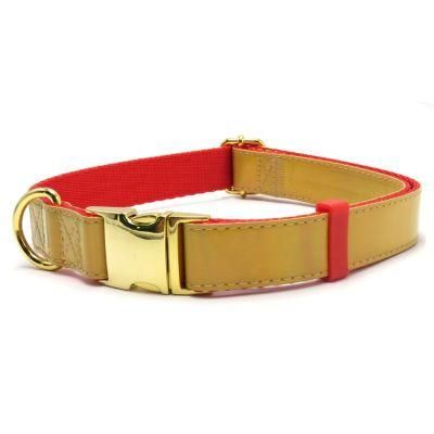 Custom High Quality Gold Metal Buckle Nylon PU Dog Collars Matching Leash Available Separately
