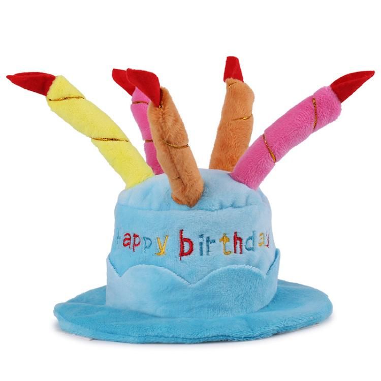 Funny Comfortable Happy Birthday Cake Shaped Dog Cap Plush Birthday Pet Hats