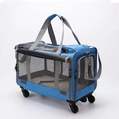 Trolley Wheeled Pet Bag Breathable Cat Dog Foldable Large Capacity Portable Pet Carrier Bag with 4 Wheel