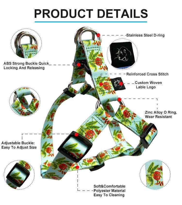 Wholesale Colorful Adjustable Luxury Soft Polyester Pet Cat Dog Harness and Leash Set