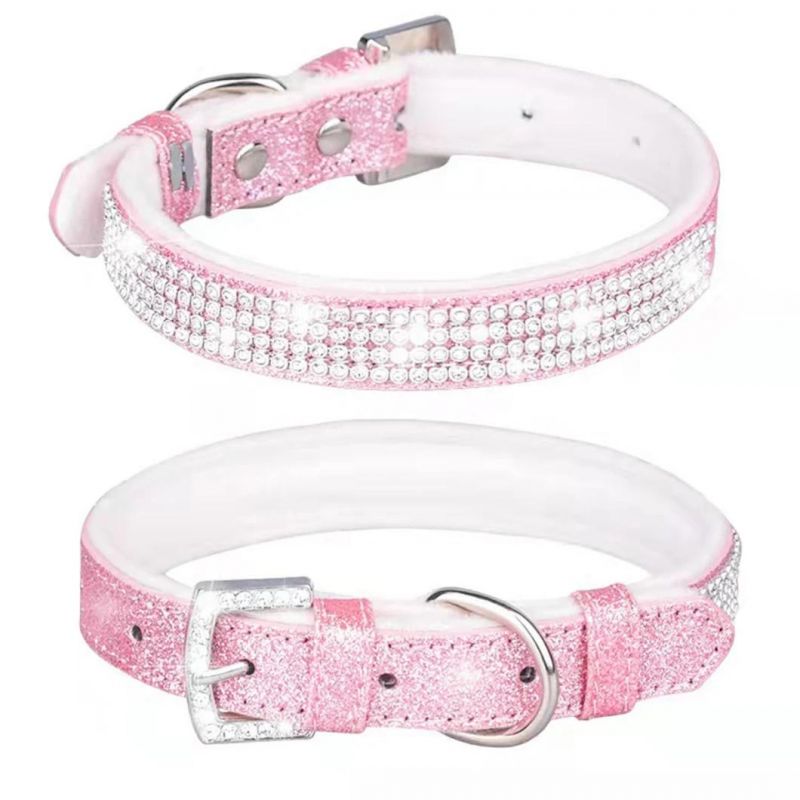 Beautiful Princess Pet Collar with Crytal and Soft Fleece Inside PU Dog Collar