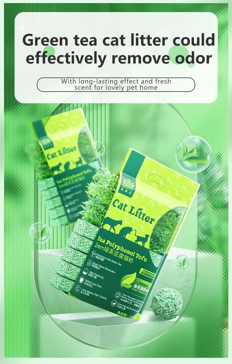 Original Fragrance Chinese Pet Products Supply Fast Clumping and Strong Absorption Green Tea Tofu Cat Litter