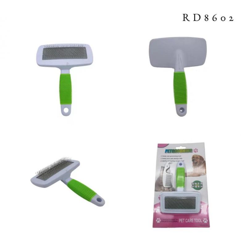 Stainless Steel Silicone Pet Hair Remover Dog Brush Grooming Green-L