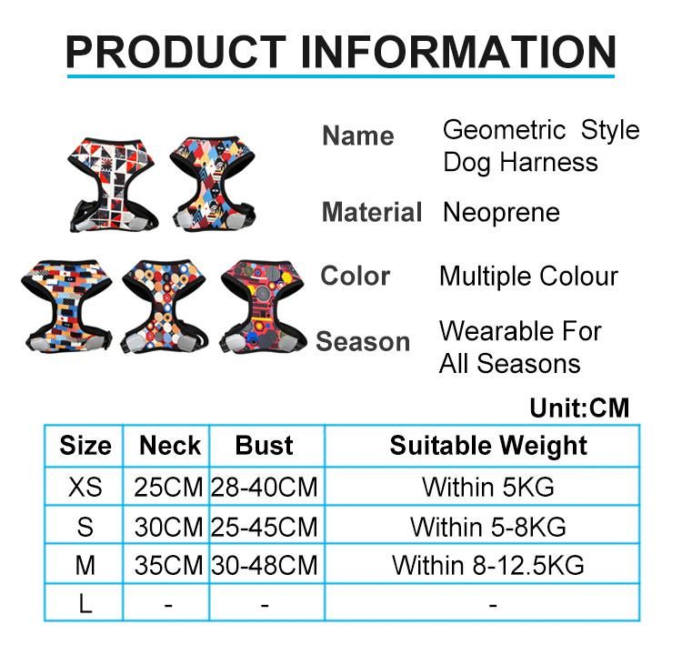 2021 Pet Accessories Custom Designer Printed Neoprene Soft Mesh Dog Harness