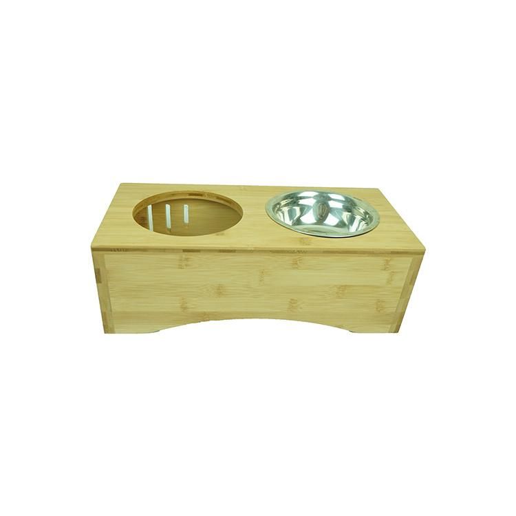 Bamboo Cat Feeder W. 2 Stainless Steel Bowl PC