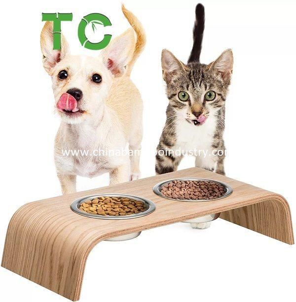 Factory Wholesale Wood Pet Feeder Wooden Elevated Stand Raised Stand Pet Feeder Bamboo Cat Dog Bowls Elevated Pet Feeder