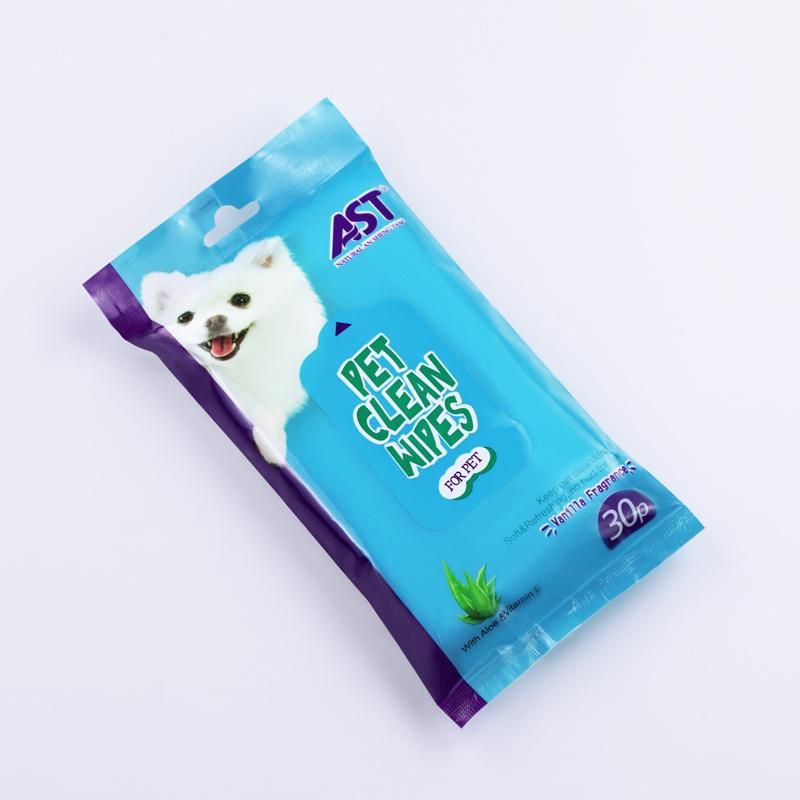 30PCS No Lid with Euro Hole Package Design Pet Cleaning Wet Wipes