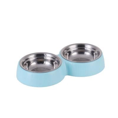 Double Non Slip&Non Spill Durable Bamboo Fiber Stainless Steel Pet Bowls Pet Dish Food Feeding Bowl