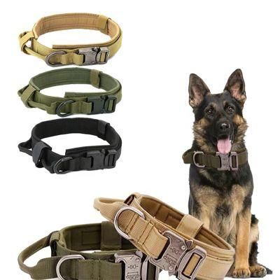 Durable Strong Metal Buckle Custom Nylon Tactical Dog Training Collar with Control Handle