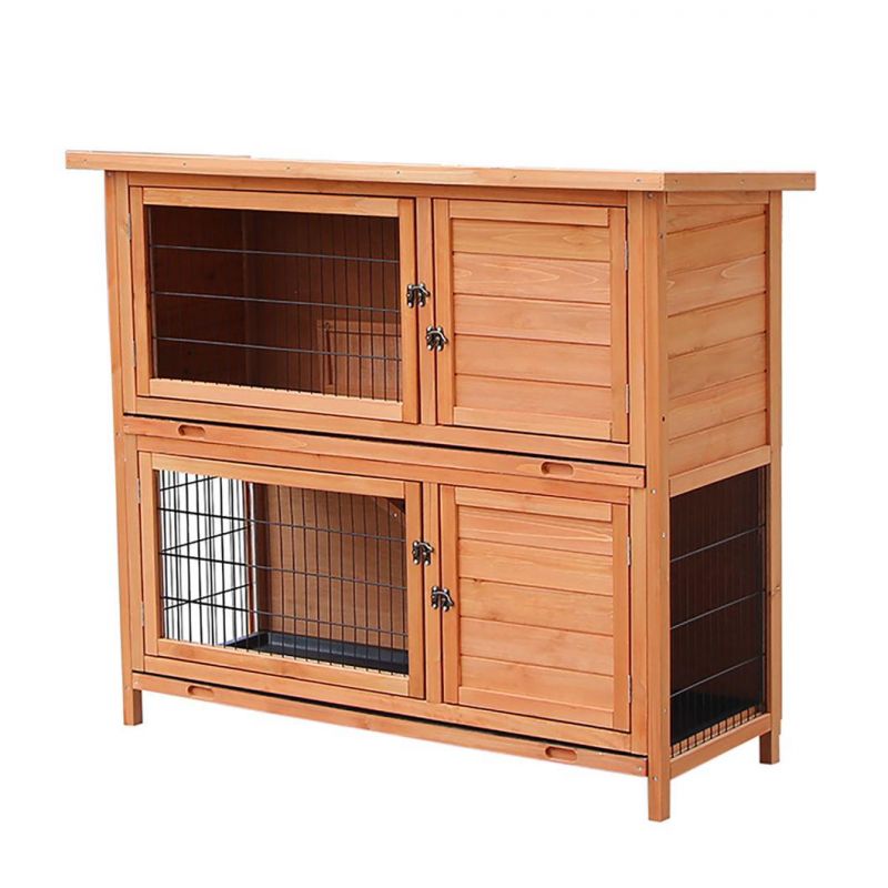 Hot Sale Waterproof Wooden Rabbit Coop Breathable Two Storeys Home Premium Wooden Pet House