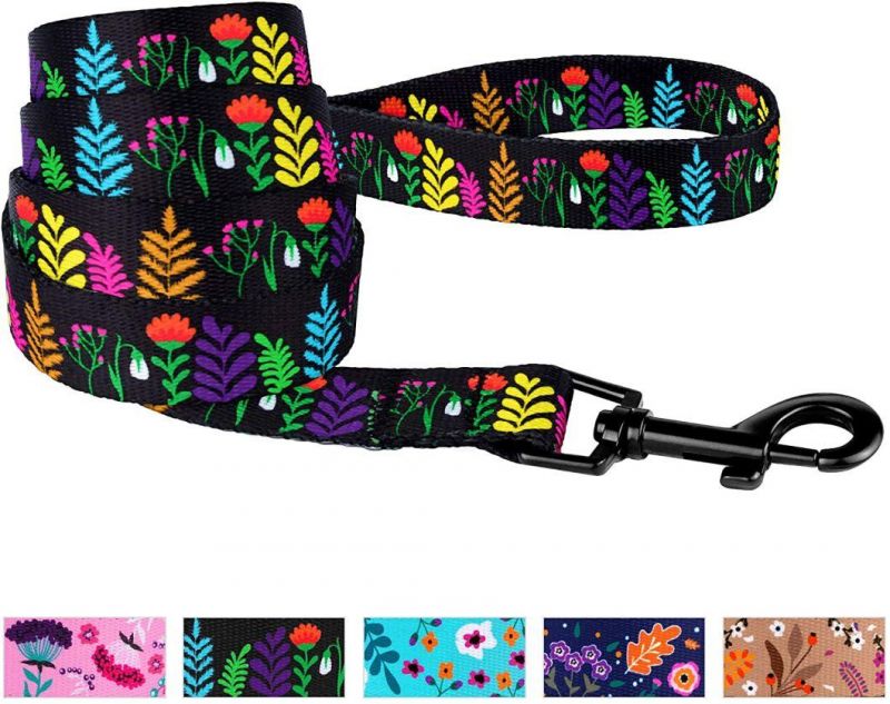 Floral Dog Leash Nylon Pattern Flower Print Adjustable Pet Leashes