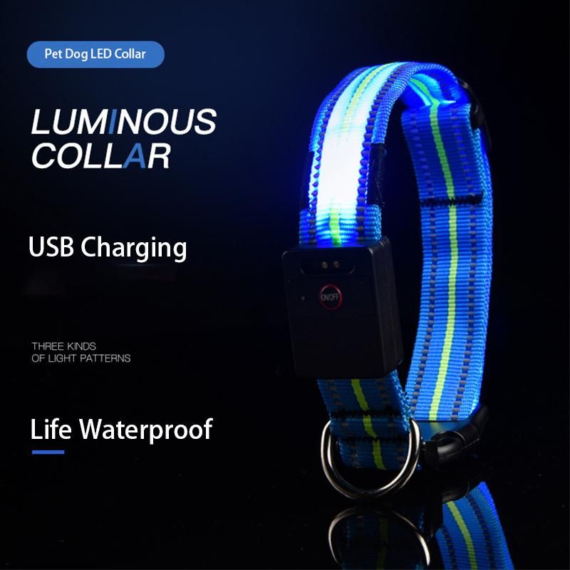 Waterproof Nylon Pet Dog Collar LED USB Rechargeable Reflective Collars