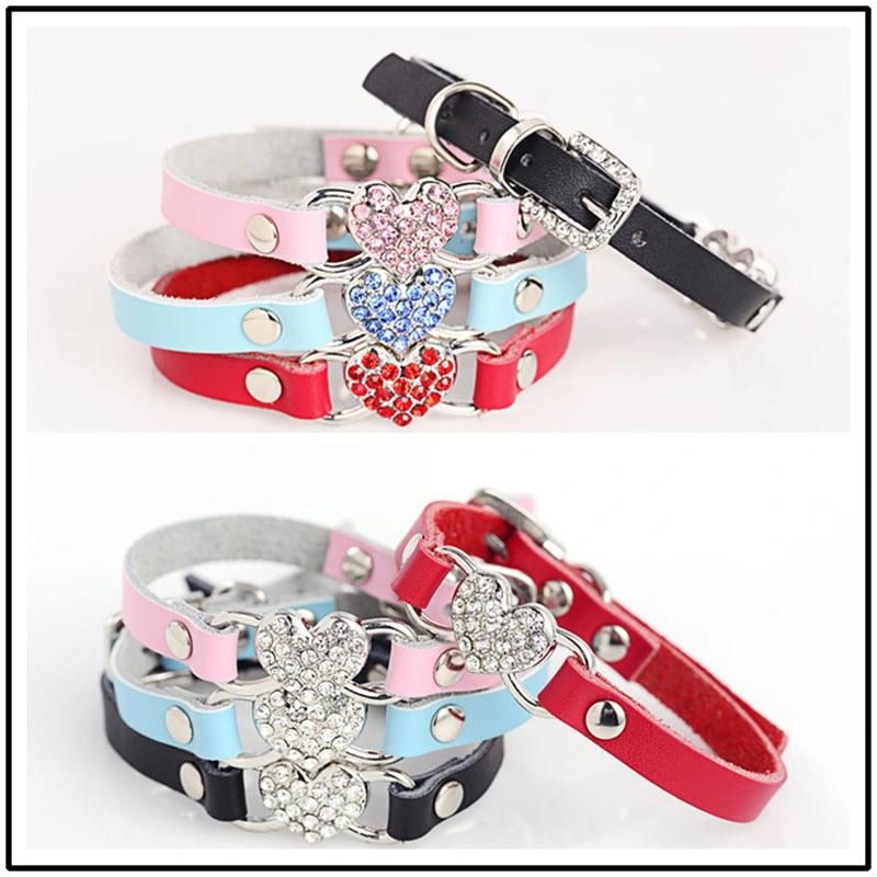 Cat Dog Collar Leather Heart Pet Collar Chihuahua Kitten Dogs Leashes Cat Supplies Dog Accessories