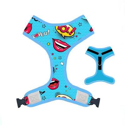 Dog Harness Print Reversible Reflective Soft Dog Cat Harness, Poo Bag and Leash Set