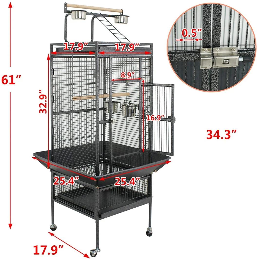 Wrought Iron Open Play Top Perch with Rolling Stand Castor Wheels Feeding Bowl for Parrot Cockatiel Finch Pet House Wholesale Large Bird Cage