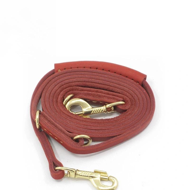 Factory Wholesale Handmade Leather Dog Leash with Two Training Loops.
