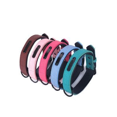 Wholesale Personalized PU Material, Solid Color Custom Graphic Printed Reflrctive Dog Collars with Nameplate//