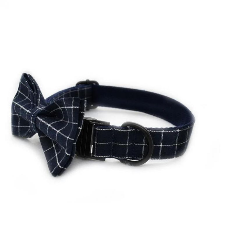 High Quality Dark Blue Plaid Dog Collar