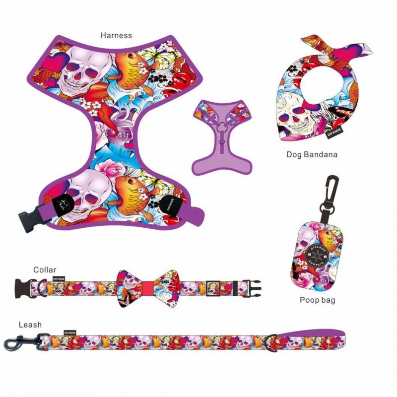 High Quality Comfort Mesh 6 in 1 Reversible Dog Harness with Matching Dog Collar Leash Set