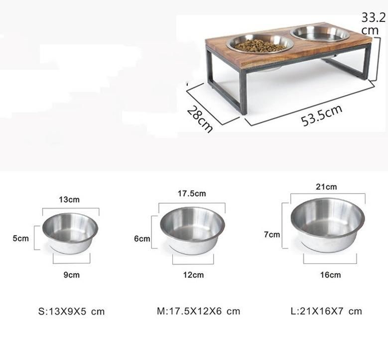 Dog Feeding Stand Acacia Wood Elevated Stainless Pet Bowl